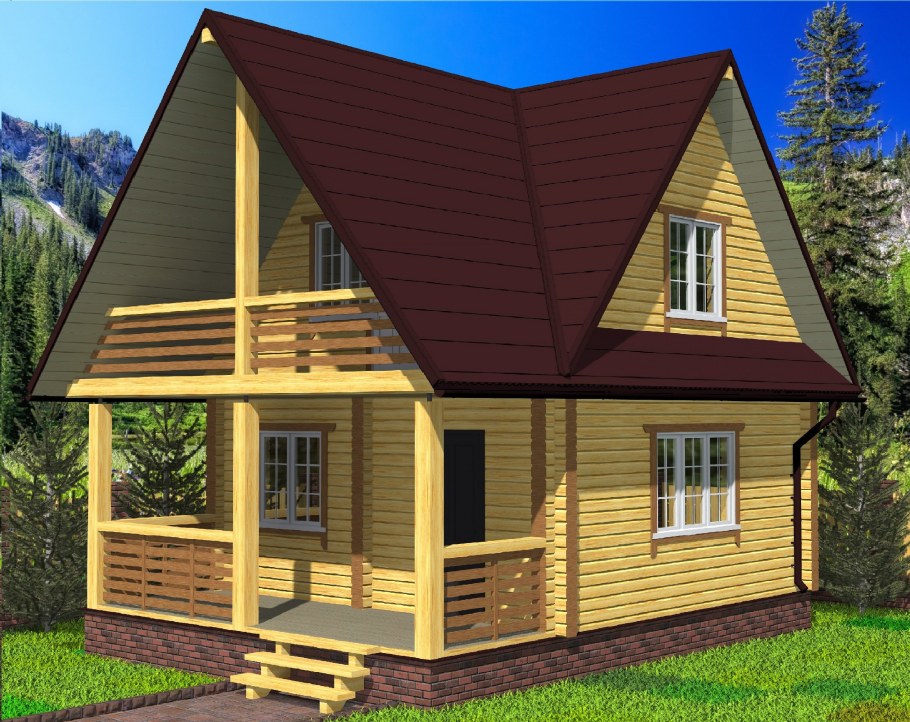 Проект бани 4х5 из бруса с мансардой