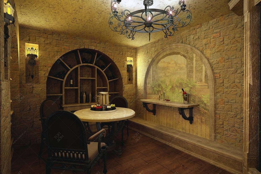 Романский стиль в интерьере винный погреб