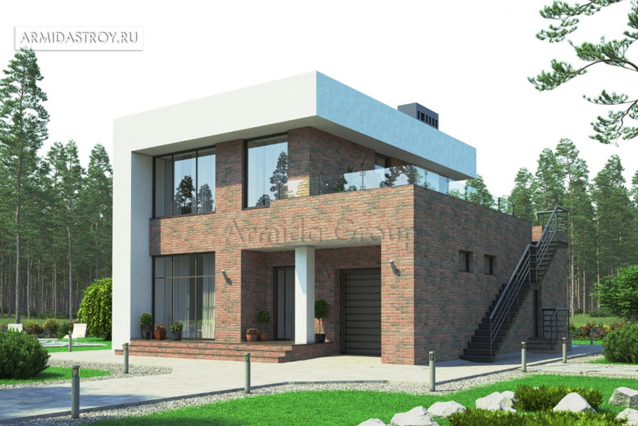 Квадратный дом с плоской крышей