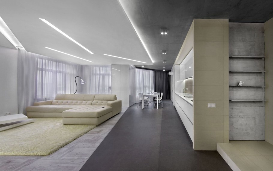 Потолок с линейными светильниками