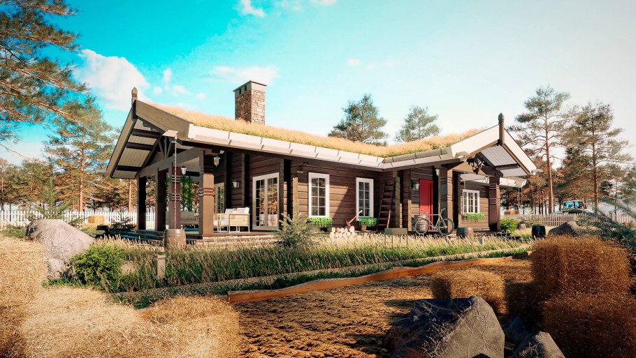 Одноэтажный дом из лафета