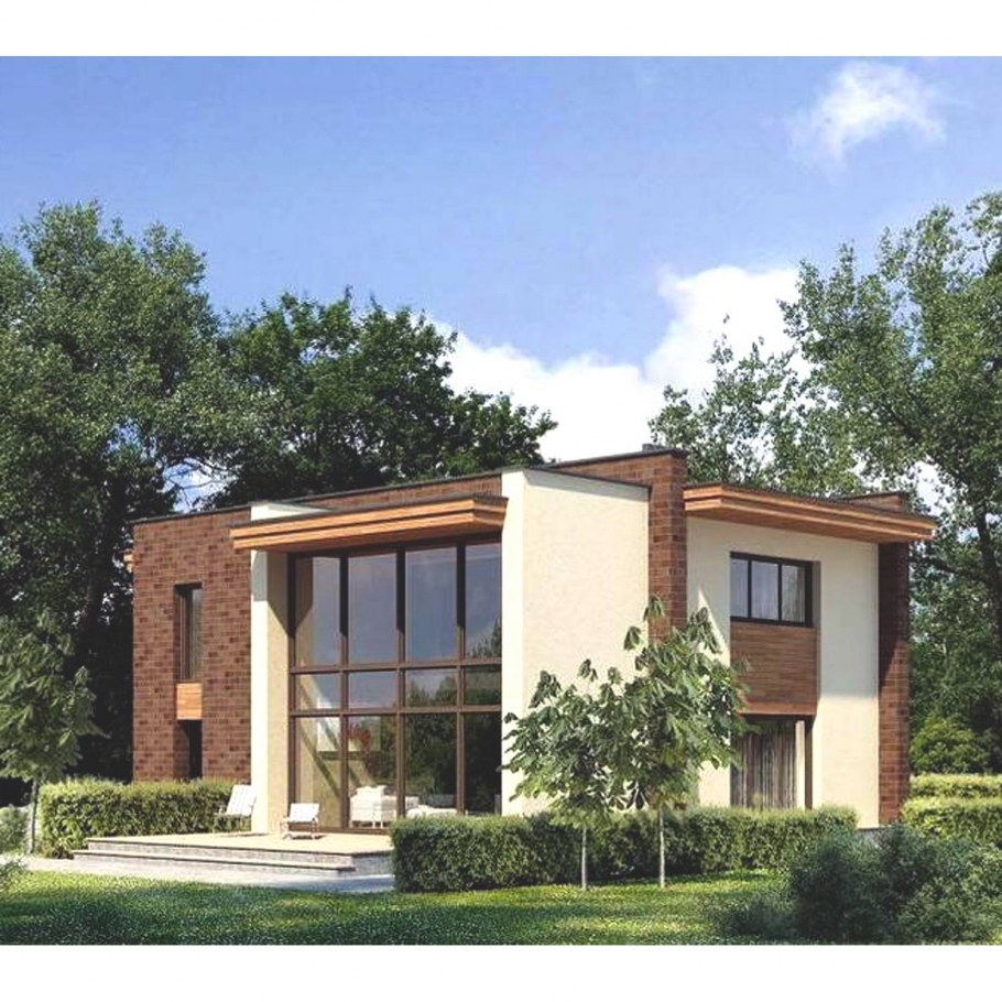 Двухэтажный коттедж с плоской крышей