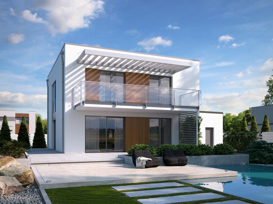 Двухэтажный дом с плоской крышей