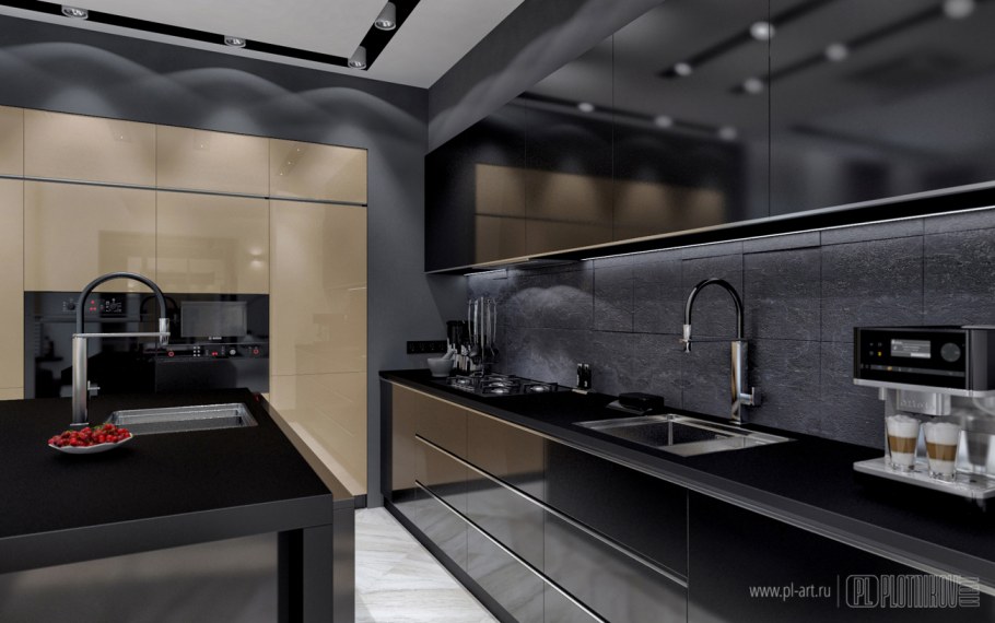 Черная кухня в стиле Минимализм