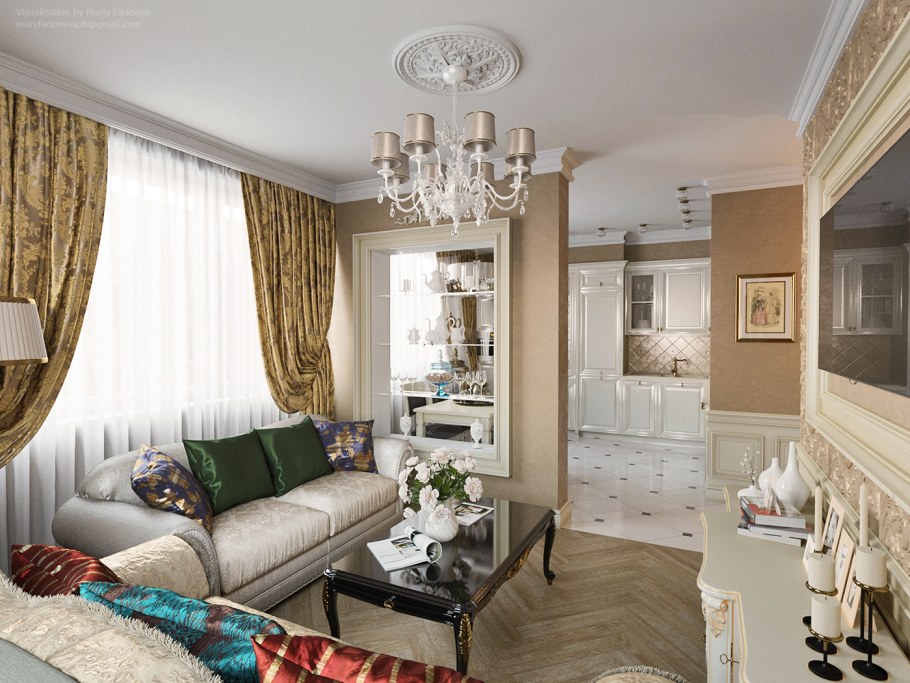 Интерьер квартиры студии в классическом стиле