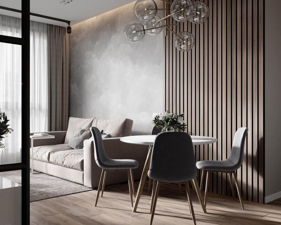 Серые рейки в интерьере