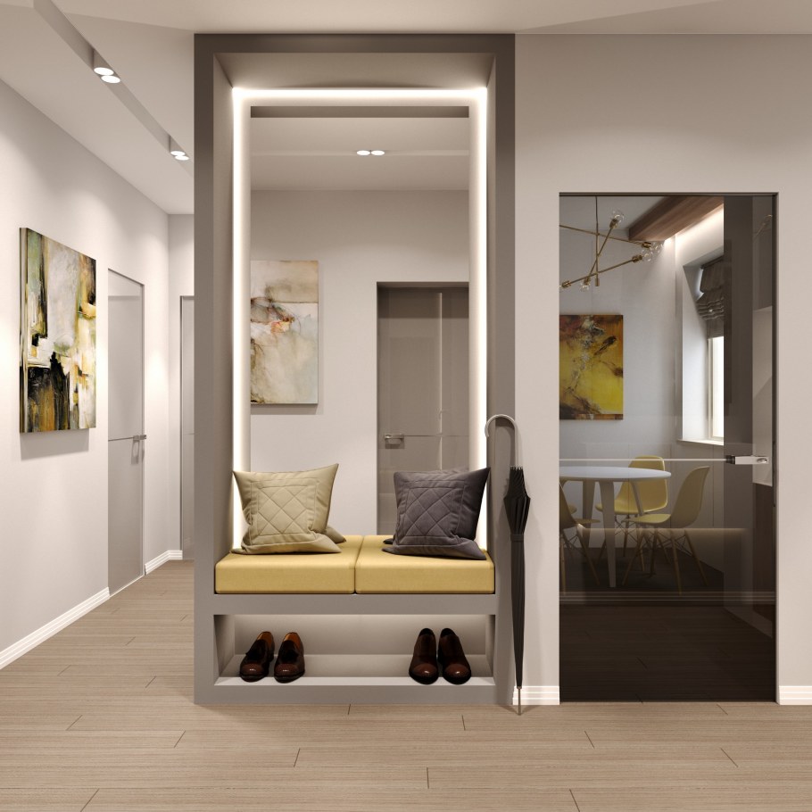 Прихожая с зеркалом в современном стиле