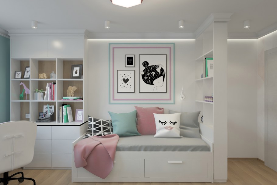 Квадратная детская комната для двоих