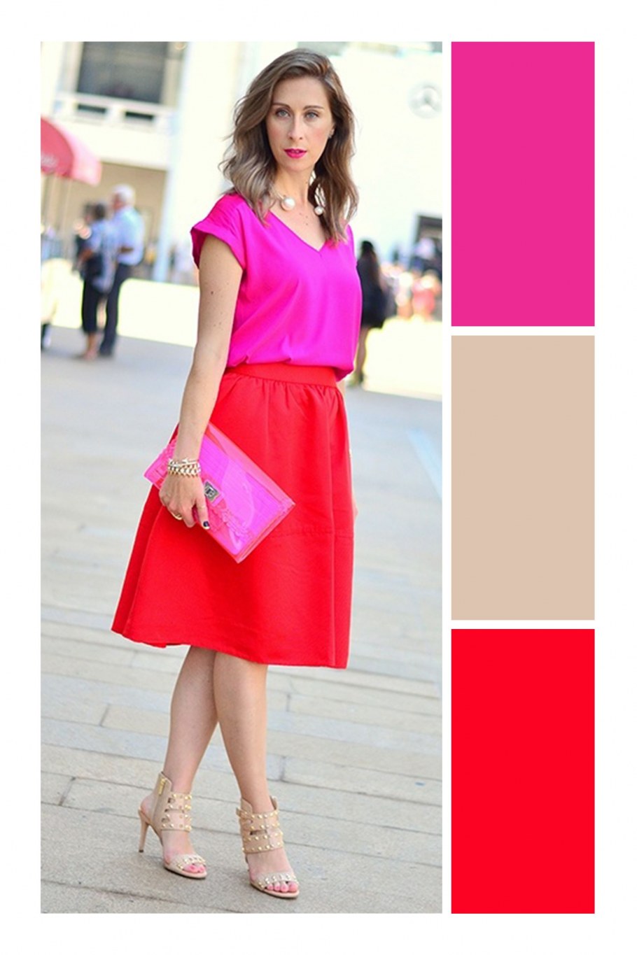Сочетание красного и розового в одежде