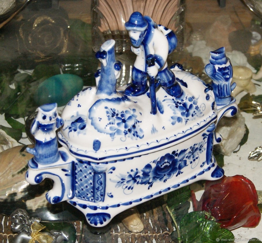 Часы тарелка Гжель