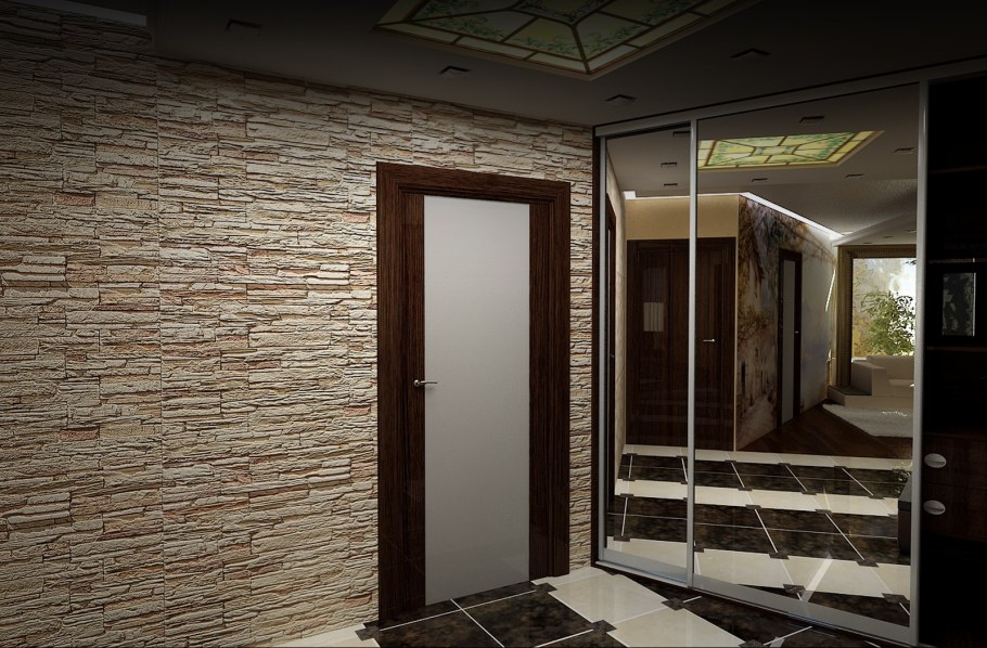 Отделка коридора искусственным камнем