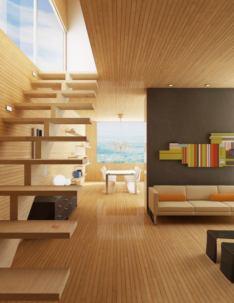 Ламинат в интерьере мансарды