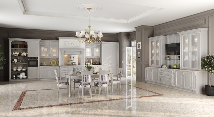 Кухня белая классика с золотой патиной фабрика Бор