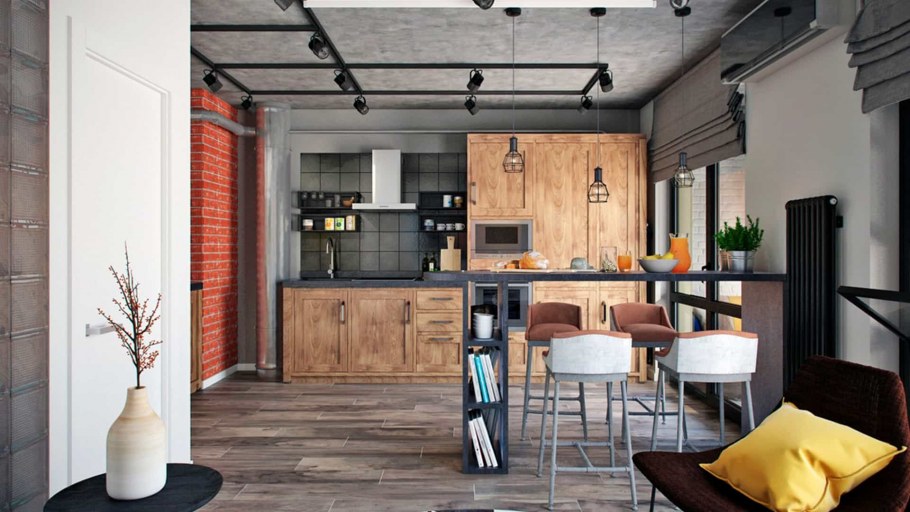 Интерьер лофт гостиная 30кв