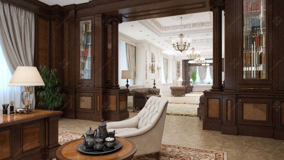 Гостиная с колоннами в классическом стиле