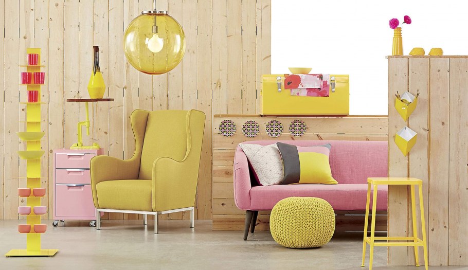 Сочетание розового и желтого в интерьере