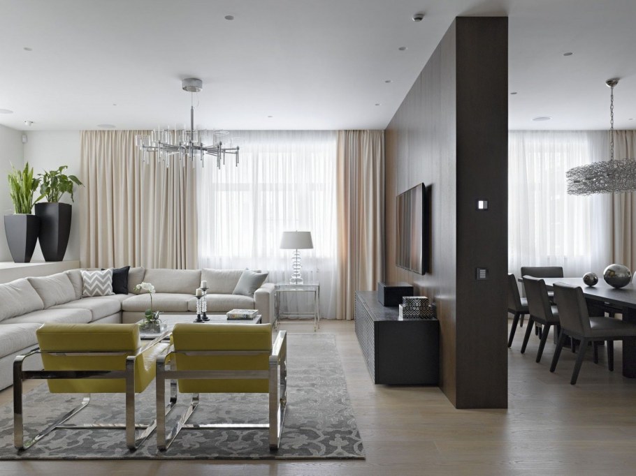 Контемпорари стиль в интерьере гостиной