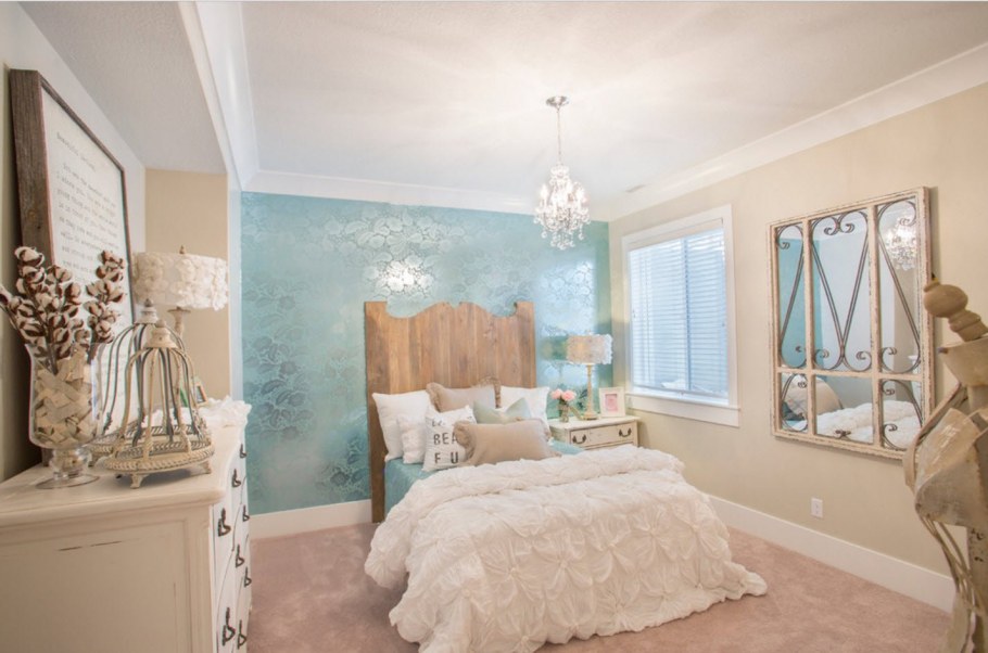 Бежево голубой интерьер спальни