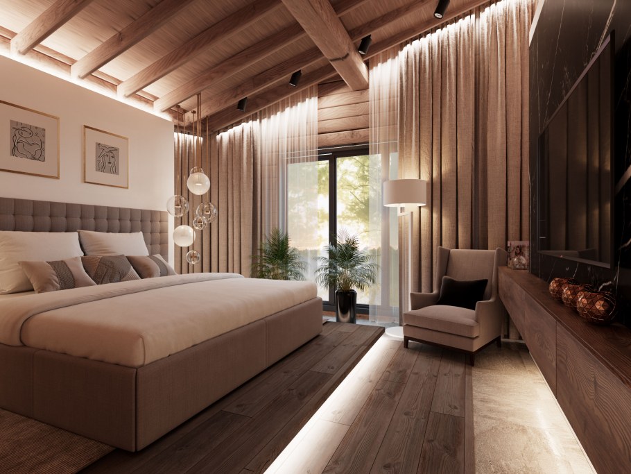 Интерьеры спален с зоной отдыха в частных домах