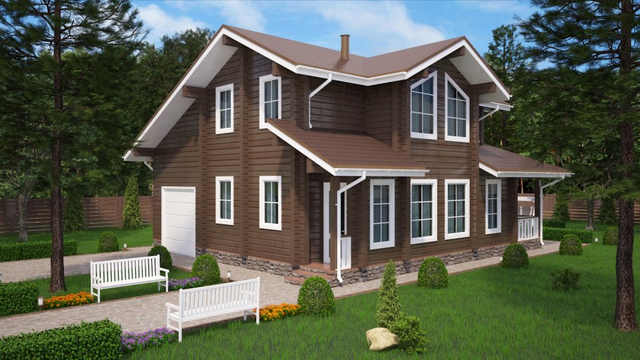 Коричневый дом из бруса