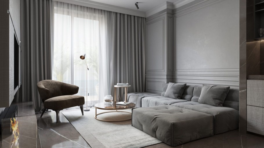 Неоклассика в интерьере в серых тонах