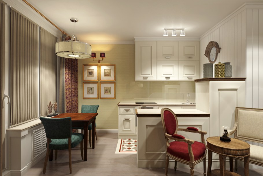 Интерьер студии в английском стиле на 100 кв.м