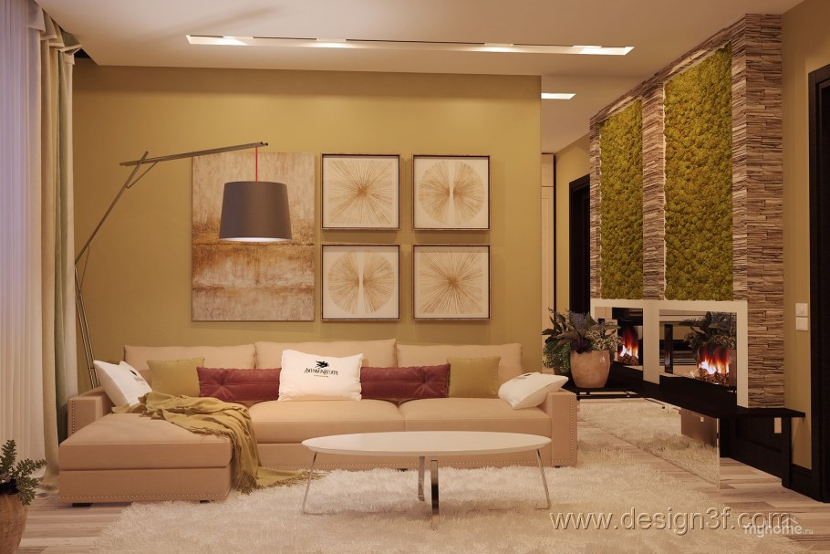 Современный интерьер гостиной включающую детскую