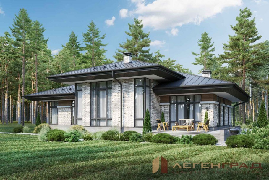 Дом 150 м2 в стиле Райта