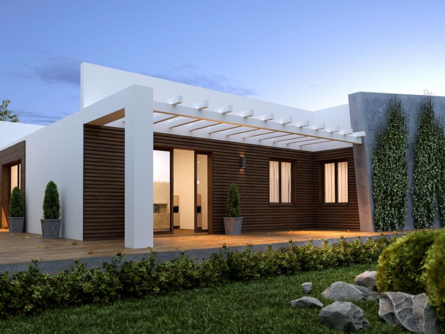 Одноэтажный дом с плоской крышей