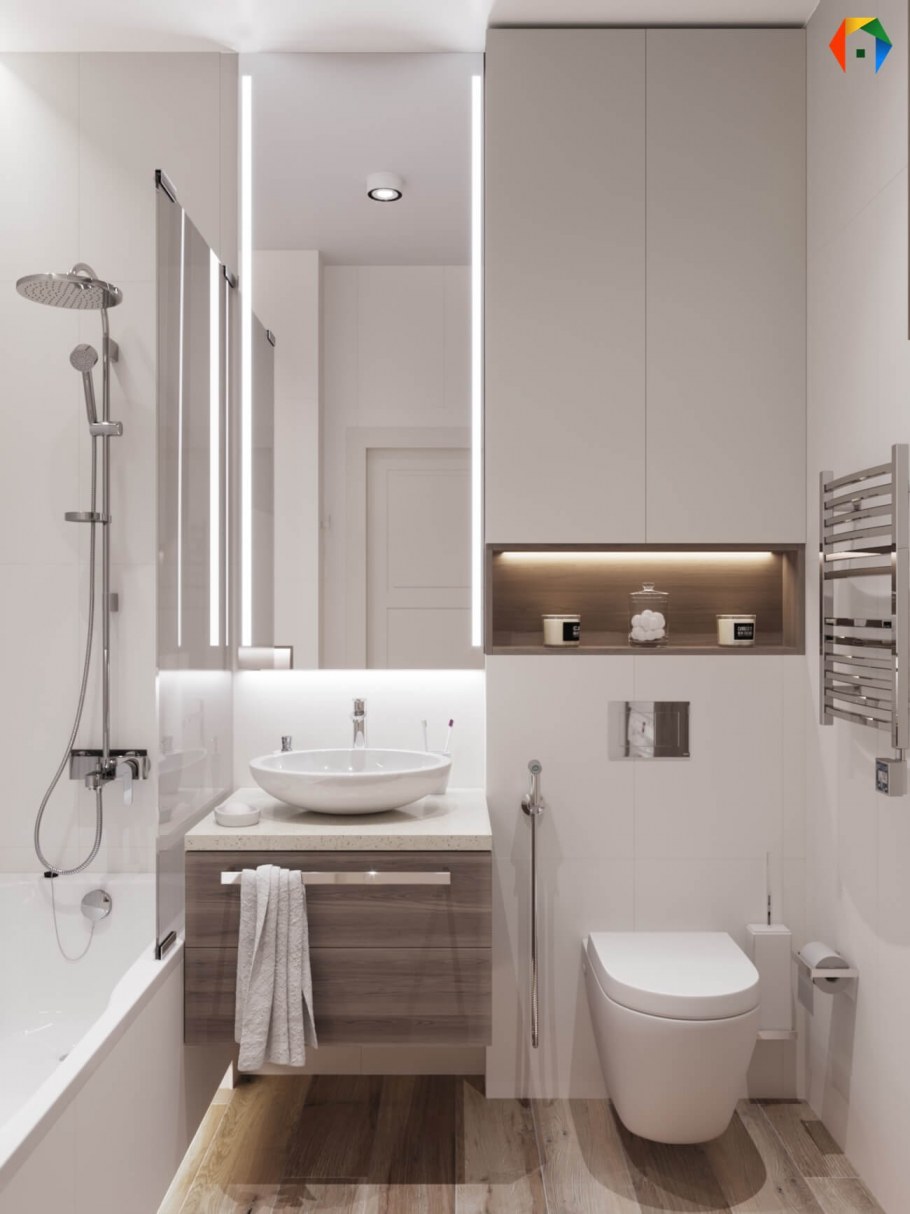 Узкий совмещенный санузел с ванной