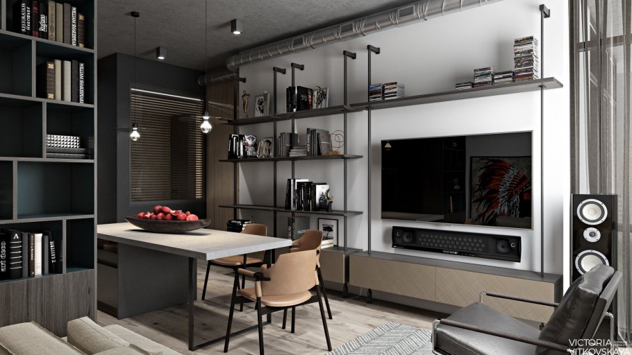 Интерьер гостиной в Техно стиле