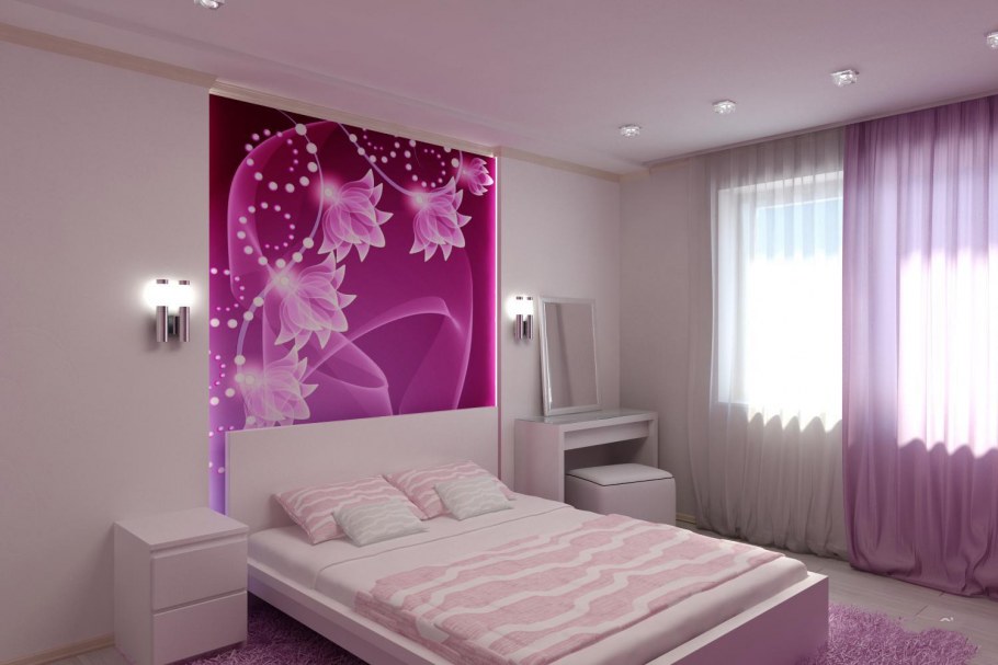 Спальня в розово фиолетовых тонах
