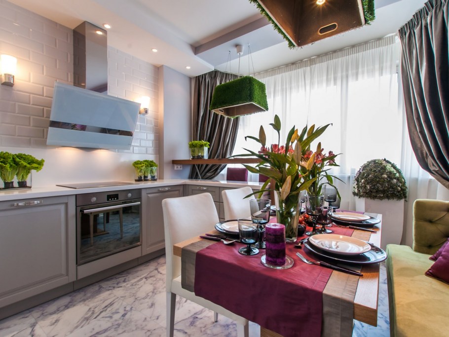 Кухня 12 метров с обеденной зоной