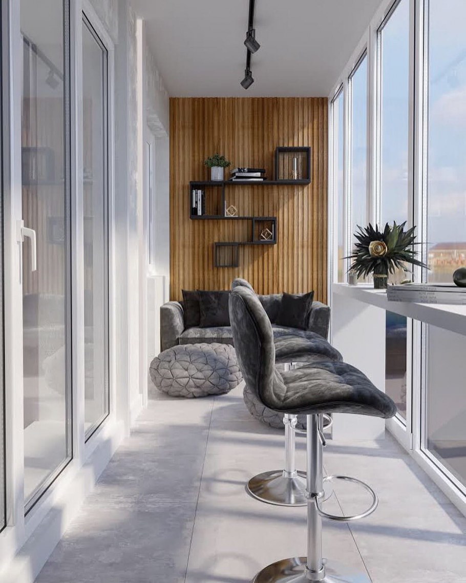 Балкон с панорамным остеклением Объединенный с кухней