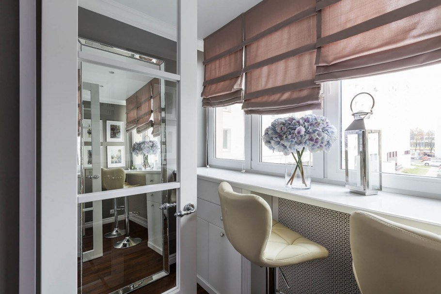 Балкон с панорамным остеклением Объединенный с кухней