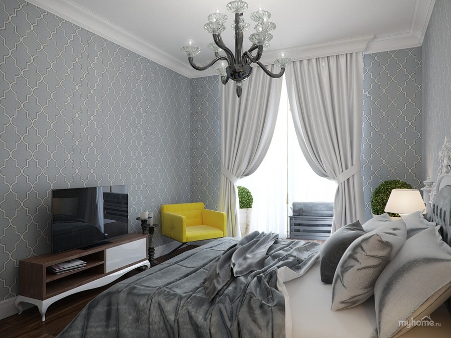 Шторы в светло серую спальню