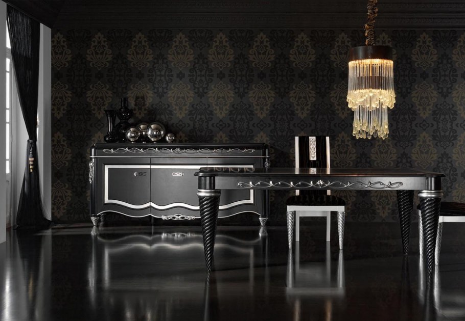 Интерьер черный с золотом