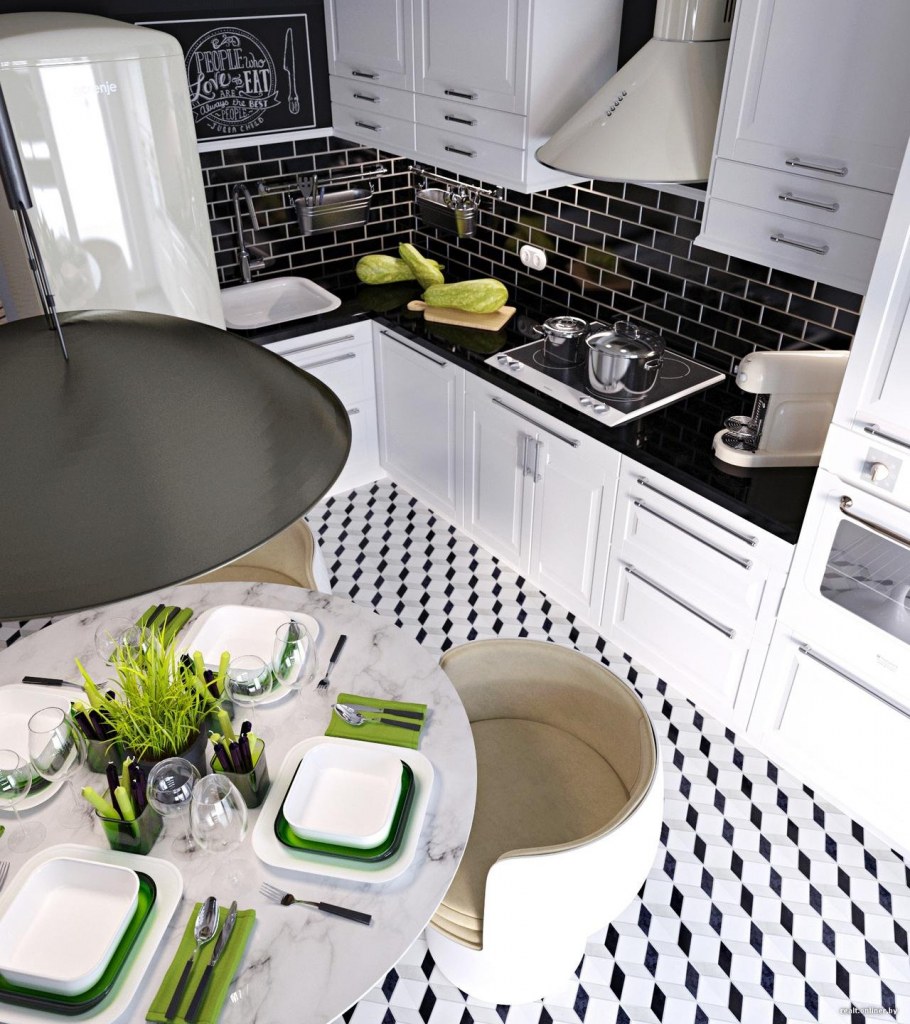 Черно-белые кухни в интерьере