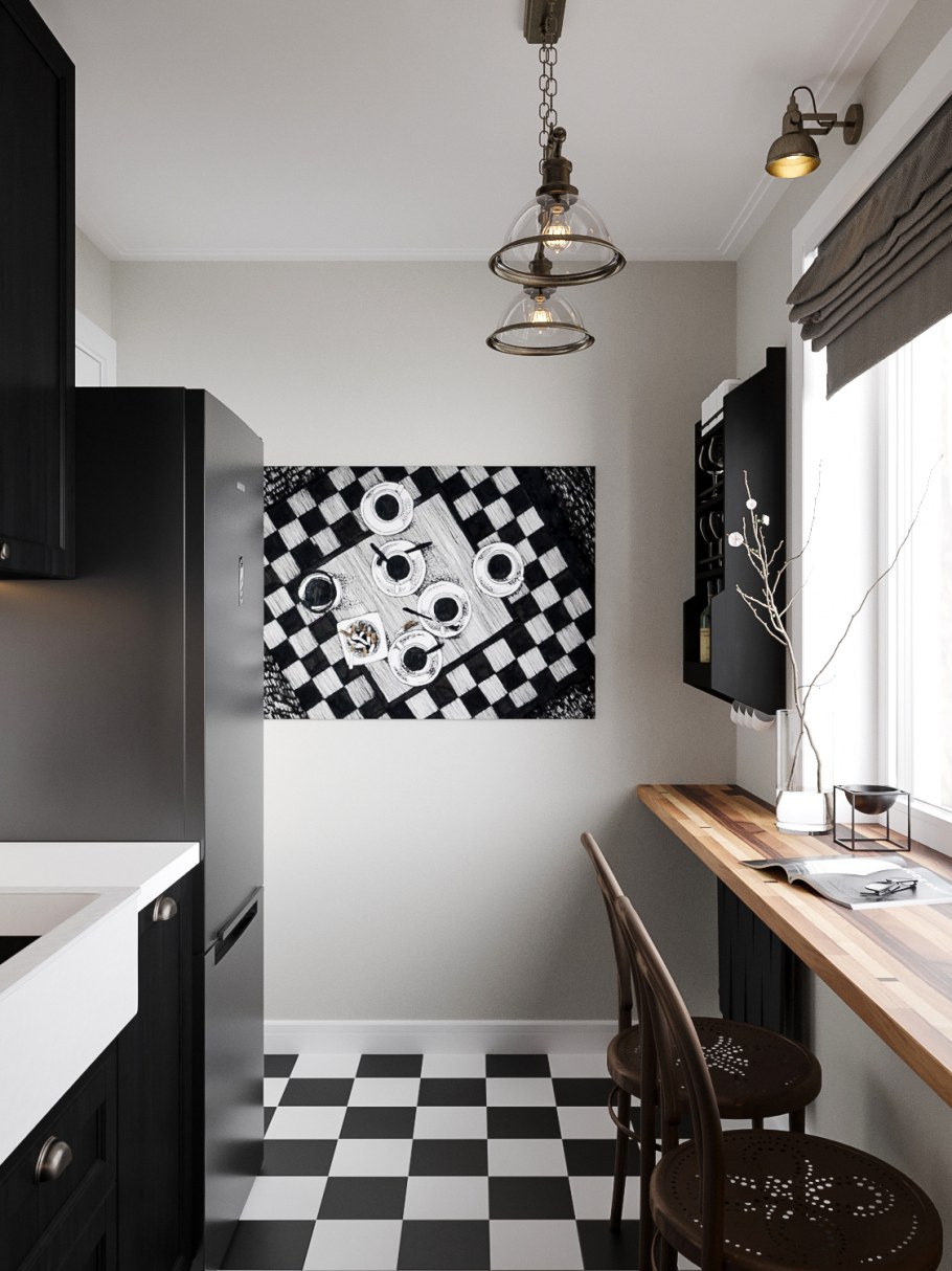 Чёрная кухня 6 кв.м дизайн