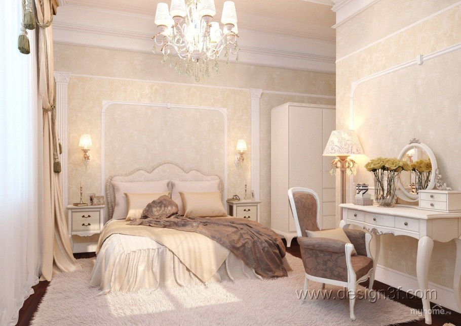 Классическая спальня в светлых тонах
