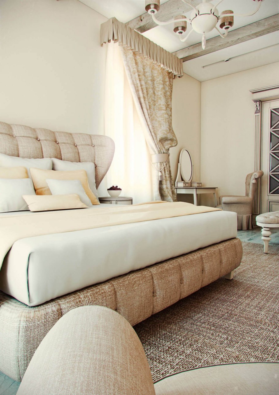 Кровать в бежевых тонах