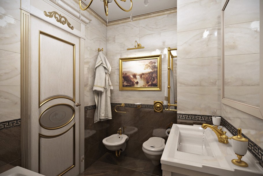 Ванная с душевой кабиной в классическом стиле