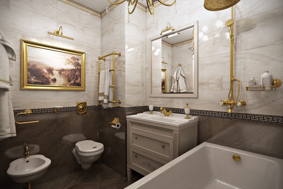 Санузел в частном доме Неоклассика