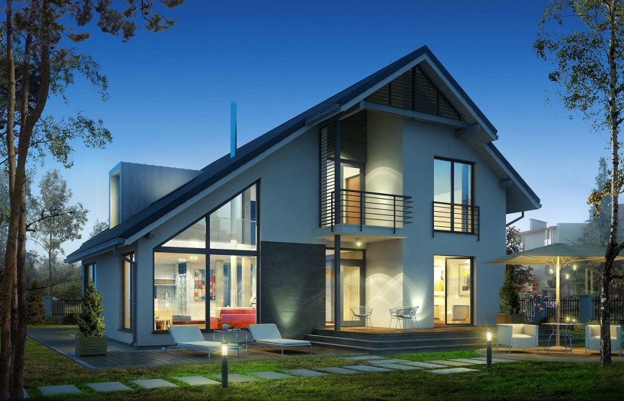 Дом с большими окнами двухэтажный