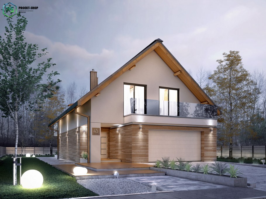 Дом с мансардой и террасой и гаражом 150м2