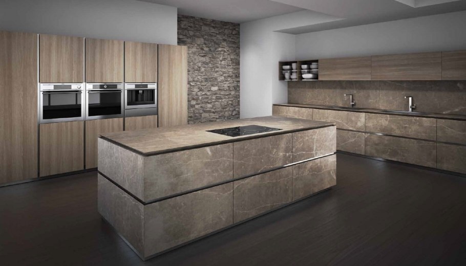 Кухни лофт каменный шпон