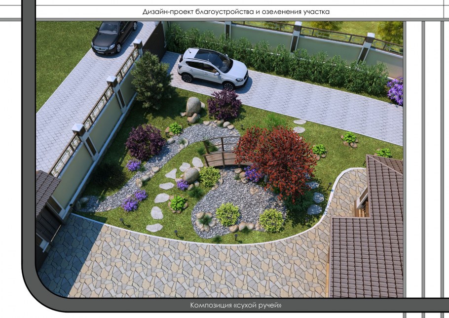 Ландшафт перед домом с парковкой