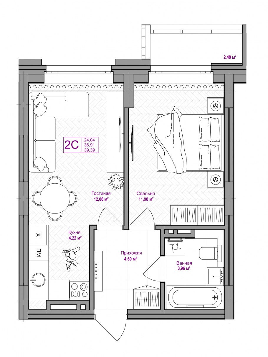Трешка 65 м2 планировка монолит
