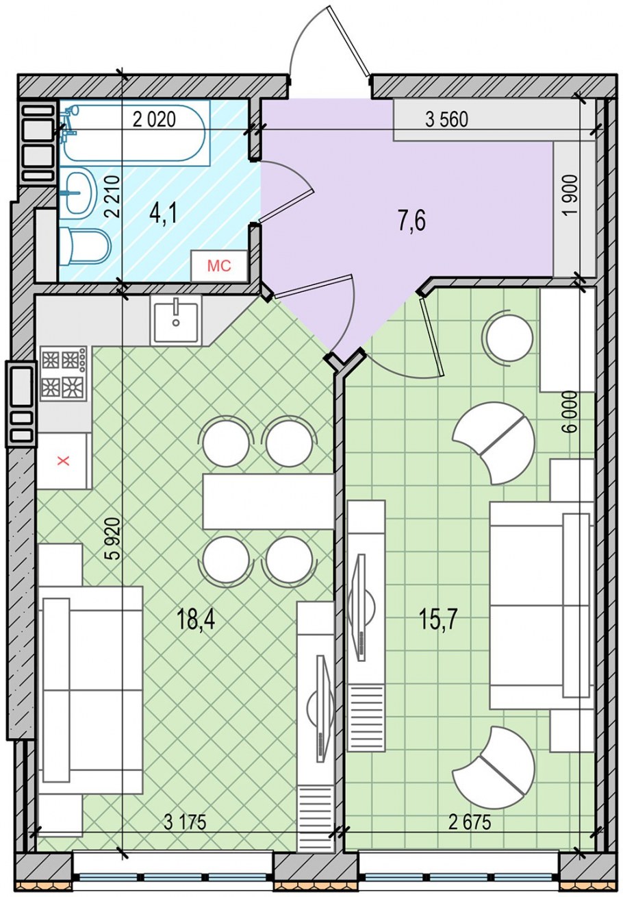 3д планировка однокомнатной квартиры