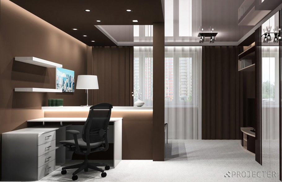 Спальня гостиная с рабочей зоной